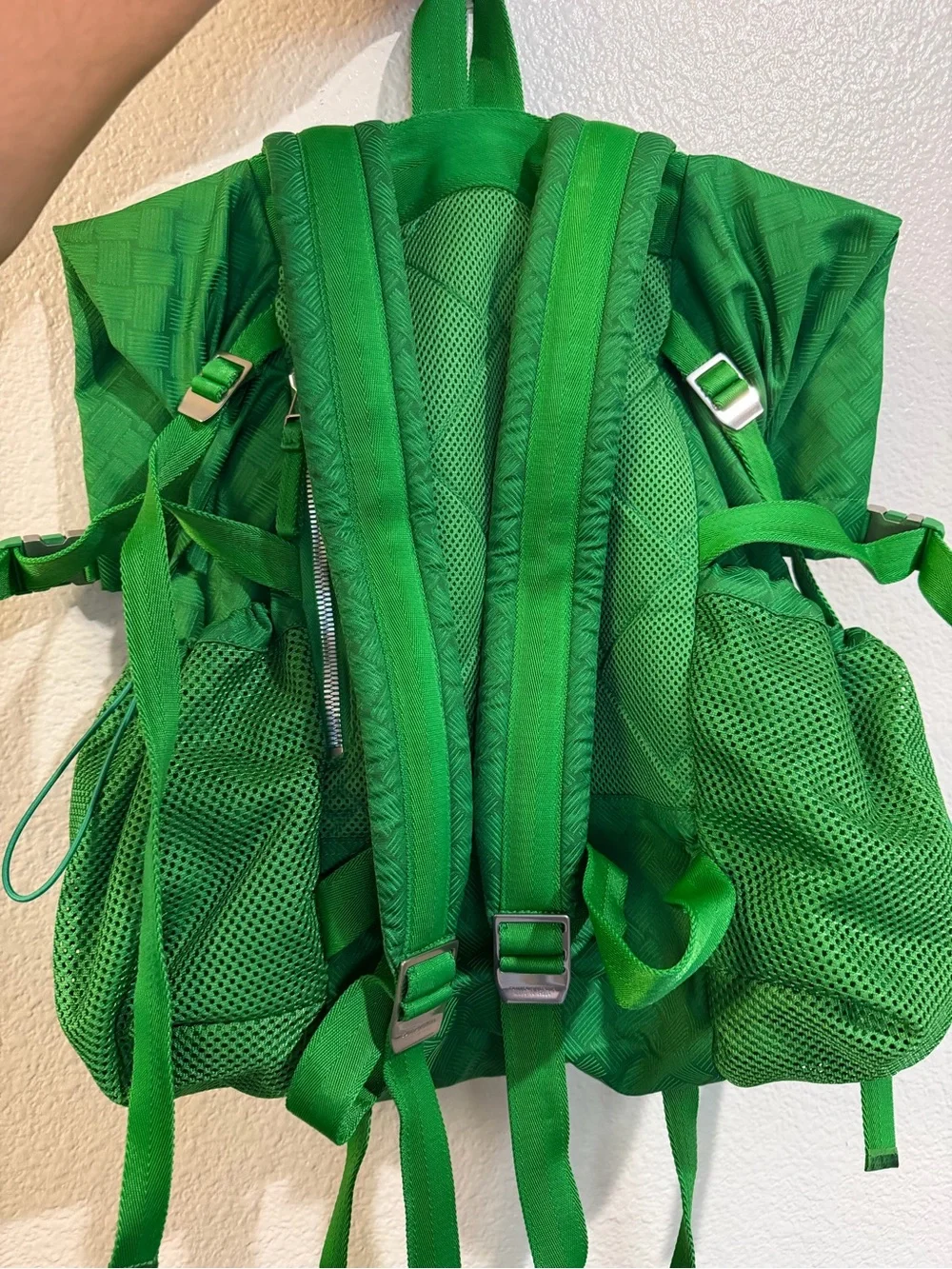 Bottega Veneta Green Woven-Texture Backpack